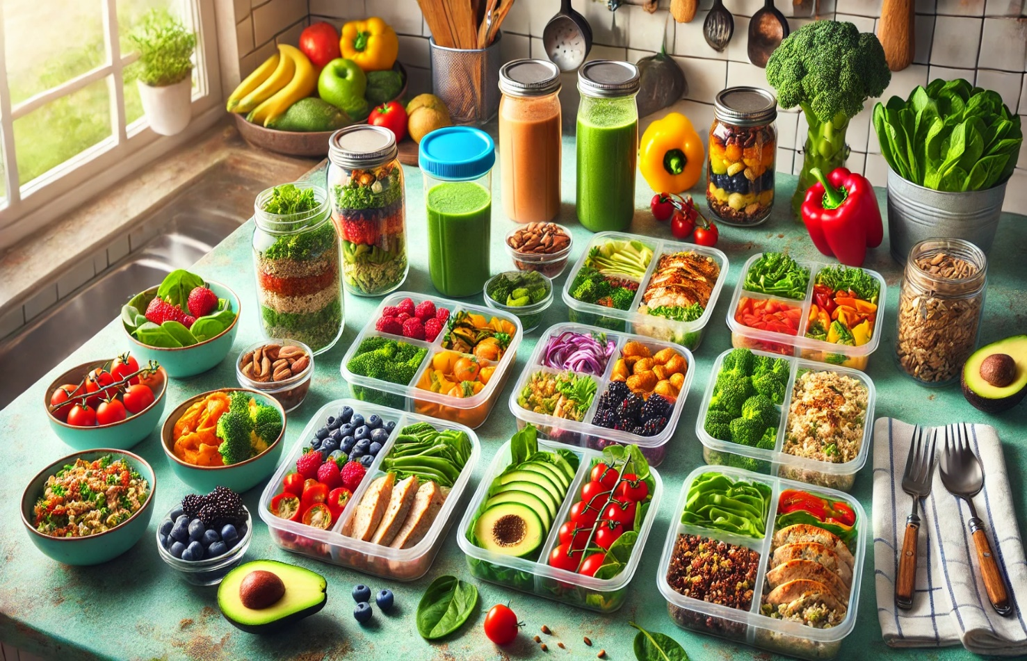 An image showcasing a variety of healthy meal prep recipes for weight loss.