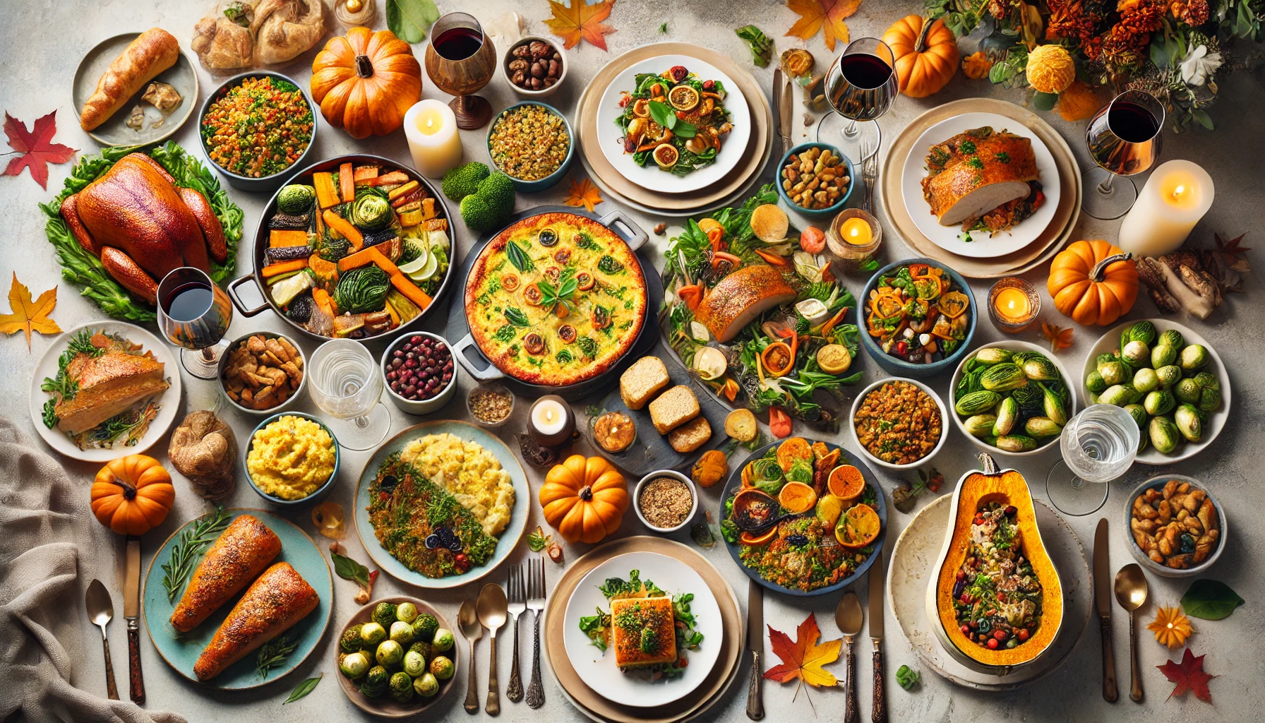 An image of a beautifully arranged Thanksgiving dinner table