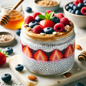 An image of Chia Seed Pudding with Almond Butter and Berries