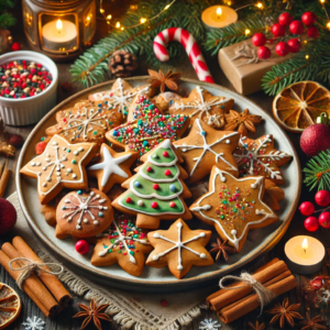 An image of the Christmas food recipe featuring beautifully decorated gingerbread cookies is ready! This festive scene is perfect for adding a delightful touch to your holiday gatherings.