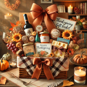 Personalized Thanksgiving Gift Basket That Will Wow Your Loved Ones. These visual captures the essence of a beautifully arranged and thoughtful Thanksgiving gift basket, perfect for gifting to your loved ones. I hope it inspires you!