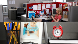 Office cubicle with family photos 